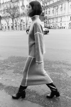 Вязаный свитер с контрастной отделкой ZARA, серый