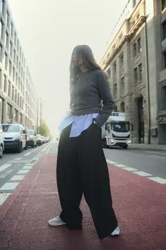Вязаный свитер с контрастной отделкой ZARA, серый мергель