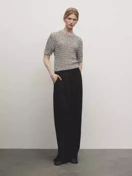 Вязаный свитер с короткими рукавами и круглым вырезом Massimo Dutti, серый