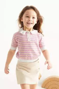 Вязаный свитер с короткими рукавами и полосками C&A, розовый