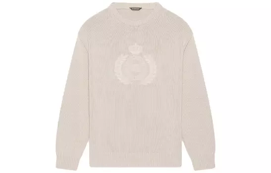 Вязаный свитер с круглым вырезом и логотипом BB Laurel Crown Balenciaga, светло-бежевый