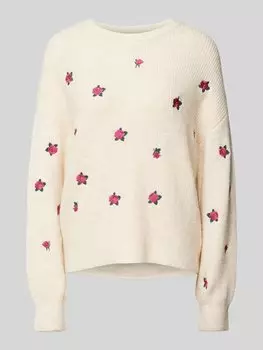 Вязаный свитер с круглым вырезом модель 'FLEUR' YAS, кремовый