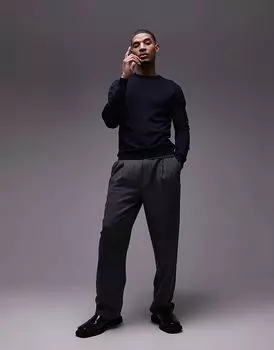 Вязаный свитер с круглым вырезом темно-синего цвета Mango