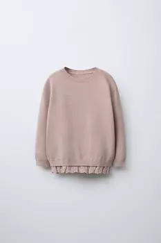 Вязаный свитер с кружевной отделкой ZARA, бежево-розовый