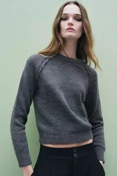 Вязаный свитер с легоками ZARA, серый