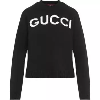 Вязаный свитер с логотипом и интарсией GUCCI, черный