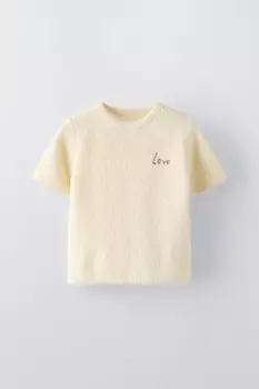 Вязаный свитер с лозунгом ZARA, экрю