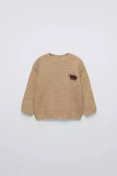 Вязаный свитер с медведем ZARA, бежевый мергель