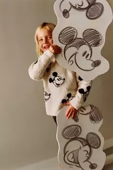 Вязаный свитер с микки маусом disney ZARA, светло-бежевый