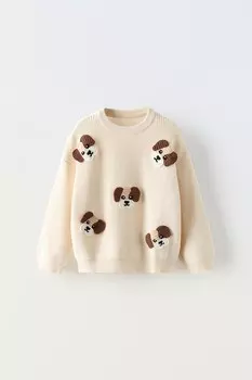 Вязаный свитер с мотивами собаки ZARA, экрю