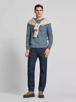 Вязаный свитер с нагрудным карманом модель «Хенли» camel active, светло-голубой