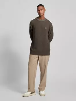 Вязаный свитер с нашивкой-лейблом модель «Лестер» ELIAS RUMELIS, оливковый