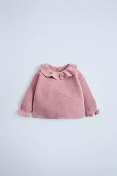 Вязаный свитер с оборками ZARA, розовый