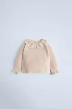 Вязаный свитер с оборками ZARA, светло-розовый