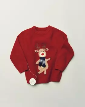 Вязаный свитер с оленьими изделиями ZARA, красный