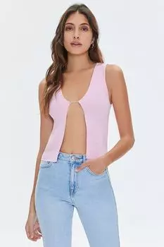 Вязаный свитер с открытым передом Forever 21, розовый