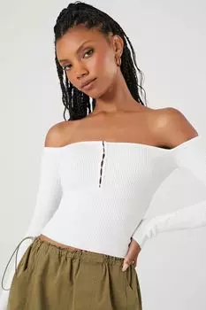 Вязаный свитер с открытыми плечами Forever 21, белый