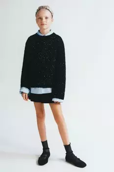 Вязаный свитер с пайетками ZARA, черный