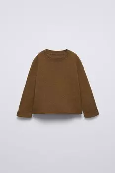 Вязаный свитер с печатками ZARA, хаки
