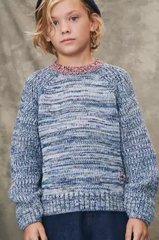 Вязаный свитер с печатками ZARA, синий