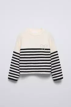Вязаный свитер с полосатым бантом ZARA, цвет striped
