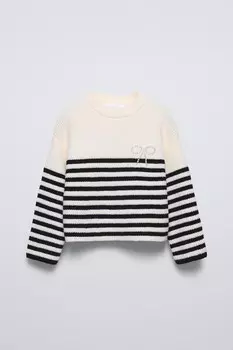 Вязаный свитер с полосатым бантом ZARA, цвет striped