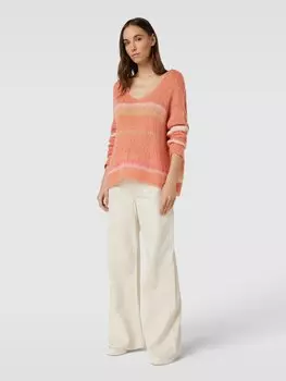 Вязаный свитер с полосатым узором miss goodlife, светло-оранжевый