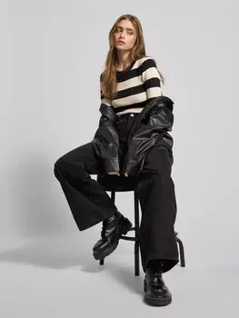 Вязаный свитер с полосатым узором модель «JAZ» Noisy May, черный