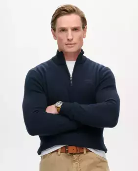 Вязаный свитер с полумолнией и вышивкой Essential Superdry, темно-синий