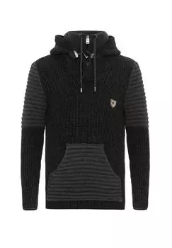 Вязаный свитер с практичным капюшоном CIPO & BAXX, цвет Black Anthracite