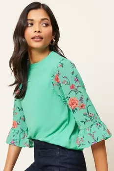 Вязаный свитер с расклешенными рукавами Love & Roses, зеленый