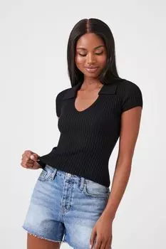 Вязаный свитер с разрезом на шее Forever 21, черный