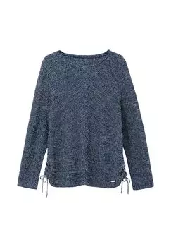 Вязаный свитер с ребристым узором и рюшами по бокам Sheego, темно-синий