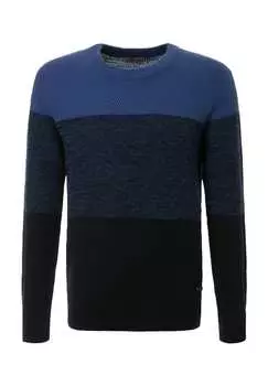 Вязаный свитер с ребристыми манжетами Pierre Cardin, синий