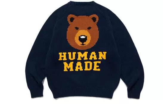 Вязаный свитер с регланами Bear HUMAN MADE, Marine Blue