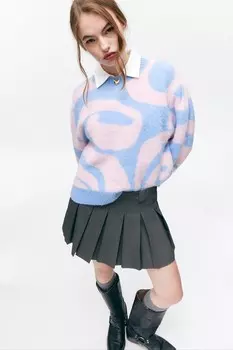 Вязаный свитер с рукавами буфами Monki, розовый