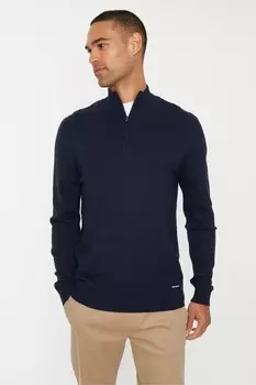 Вязаный свитер с широким воротником и молнией на 1/4 Threadbare, синий