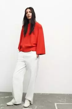 Вязаный свитер с широкими рукавами ZARA, красный