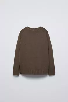 Вязаный свитер с текстурой войлока ZARA, коричневый