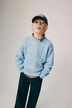 Вязаный свитер с текстурой войлока ZARA, небесно-голубой