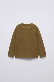 Вязаный свитер с текстурой войлока ZARA, оливково-зеленый