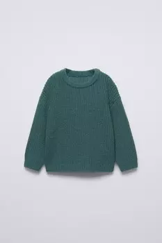 Вязаный свитер с текстурой войлока ZARA, зеленый/синий