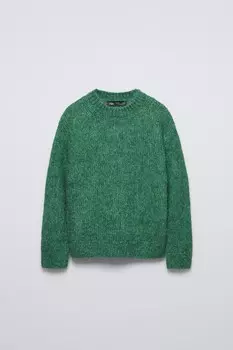 Вязаный свитер с текстурой войлока ZARA, зеленый