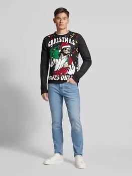 Вязаный свитер с узорчатой вышивкой Lindbergh, черный