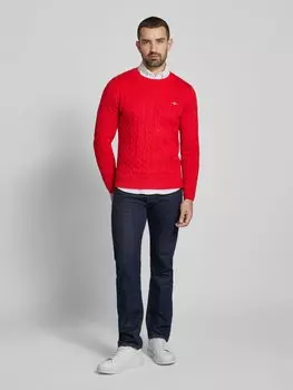 Вязаный свитер с узором «косы» Gant, красный