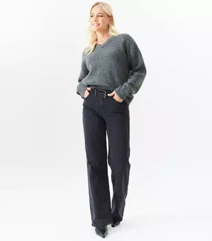 Вязаный свитер с v-образным вырезом и оверсайзом Gini London, серый