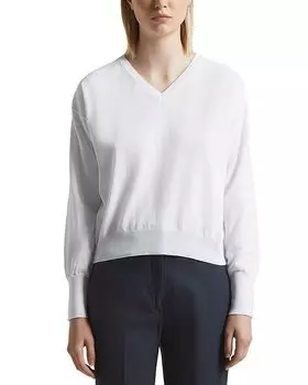 Вязаный свитер с V-образным вырезом и длинными рукавами Peserico, белый
