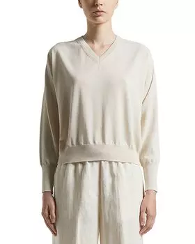 Вязаный свитер с V-образным вырезом и длинными рукавами Peserico, слоновая кость/кремовый