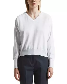 Вязаный свитер с V-образным вырезом и длинными рукавами Peserico, белый