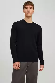 Вязаный свитер с V-образным вырезом Jack & Jones, черный